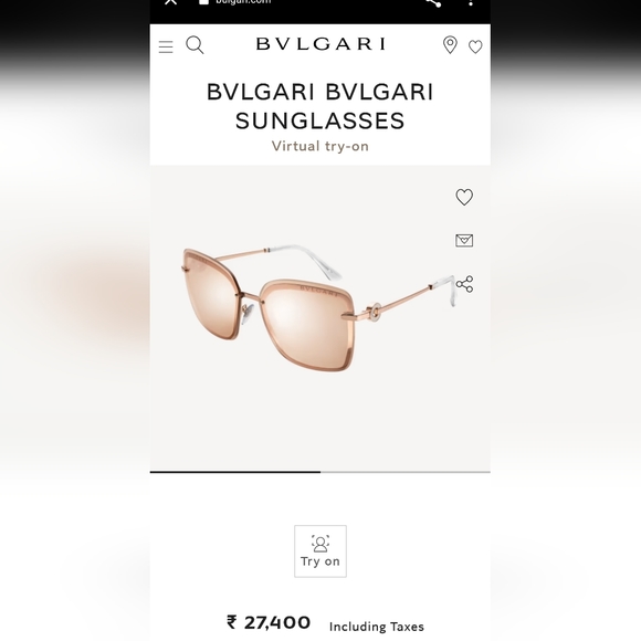 Authentic Bvlgari "On-Me" metal square sunglasses in Pink Gold - Picture 11 of 13